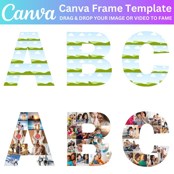 Canva Photo Collage Letters & Numbers Template, Mom Canva Font, Memorial Photo Collage Editable File, Alphabet Storyboard, Mother day Gift