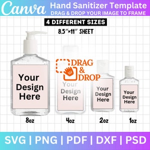 Hand Sanitizer Label Vorlage Bundle, Hand Sanitizer Label 1 Unze, 2 Unze SVG, Canva bearbeitbar, leere Hand Sanitizer Vorlage, Mini Hand Sanitizer