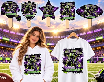05 Purple Football Fan Paddle Templates, Canva Editable Football Fan Designs, Game Day T Shirt, Senior Night Football Fan Team Party