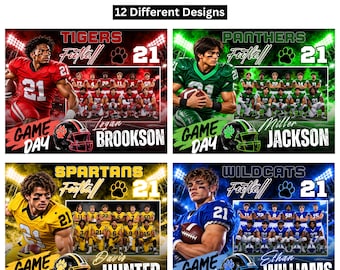 12 Football Memory Mate Canva Templates, Editable Sports Photo Designs, Senior Night Poster, Football Player Photo Collage, Sports Gift