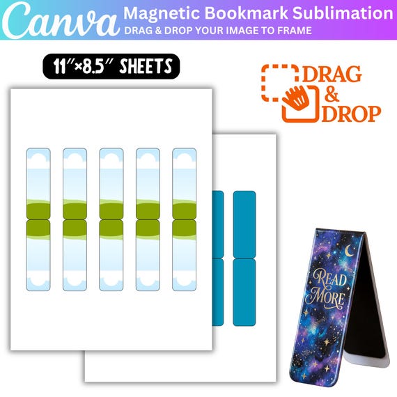 Magnet Bookmark Canva Template Bundle,  Canva Drag and Drop Editable Magnetic Bookmark, Bookmark Sublimation Template DIY Sublimation Design