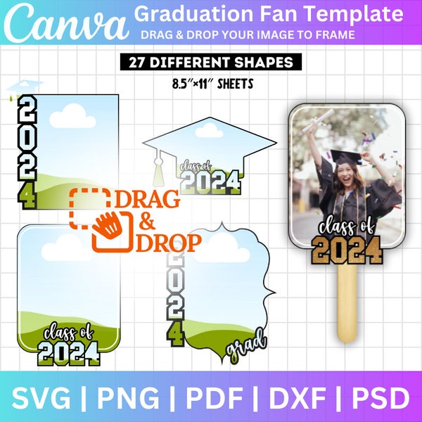 Grad Paddle Fan Template Bundle, Custom Grad Fan, Graduate Fan Svg, Canva Editable Template, Graduation Fan 2024, Graduation Cake Topper