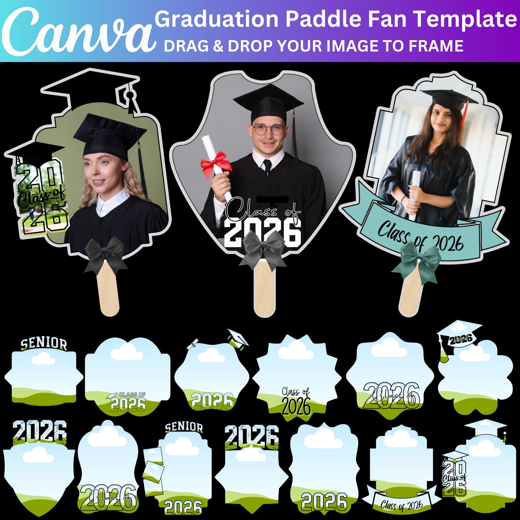 50+ Graduation Fan Paddle 2026 Bundle, Canva Editable Grad Paddle ...