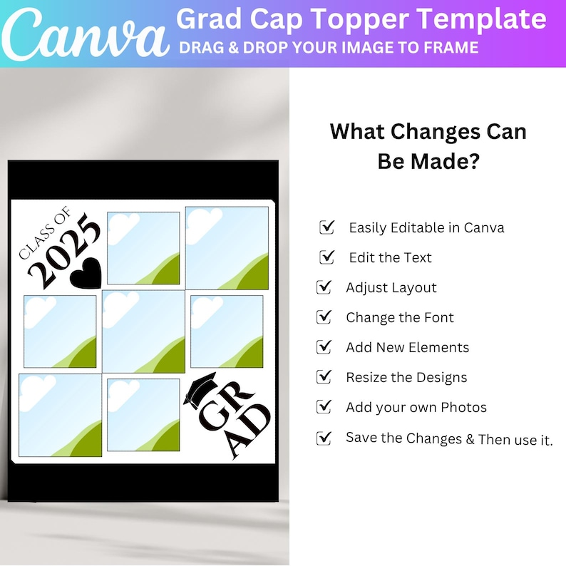 Custom Photo Graduation Topper Template, Graduation Cap Canva Designs ...