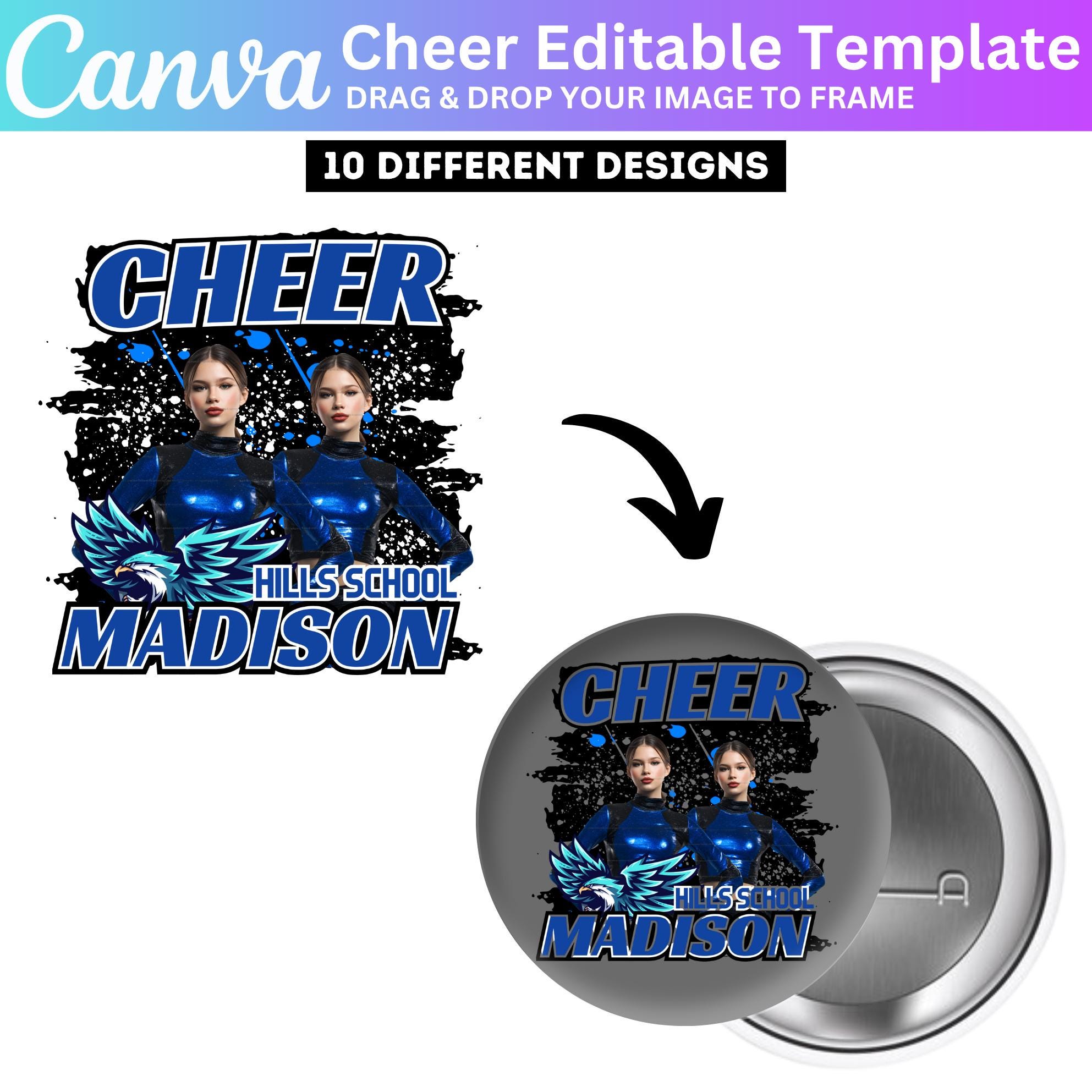 10 Cheer Pin Button Canva Editable Template, Cheerleader Sticker ...