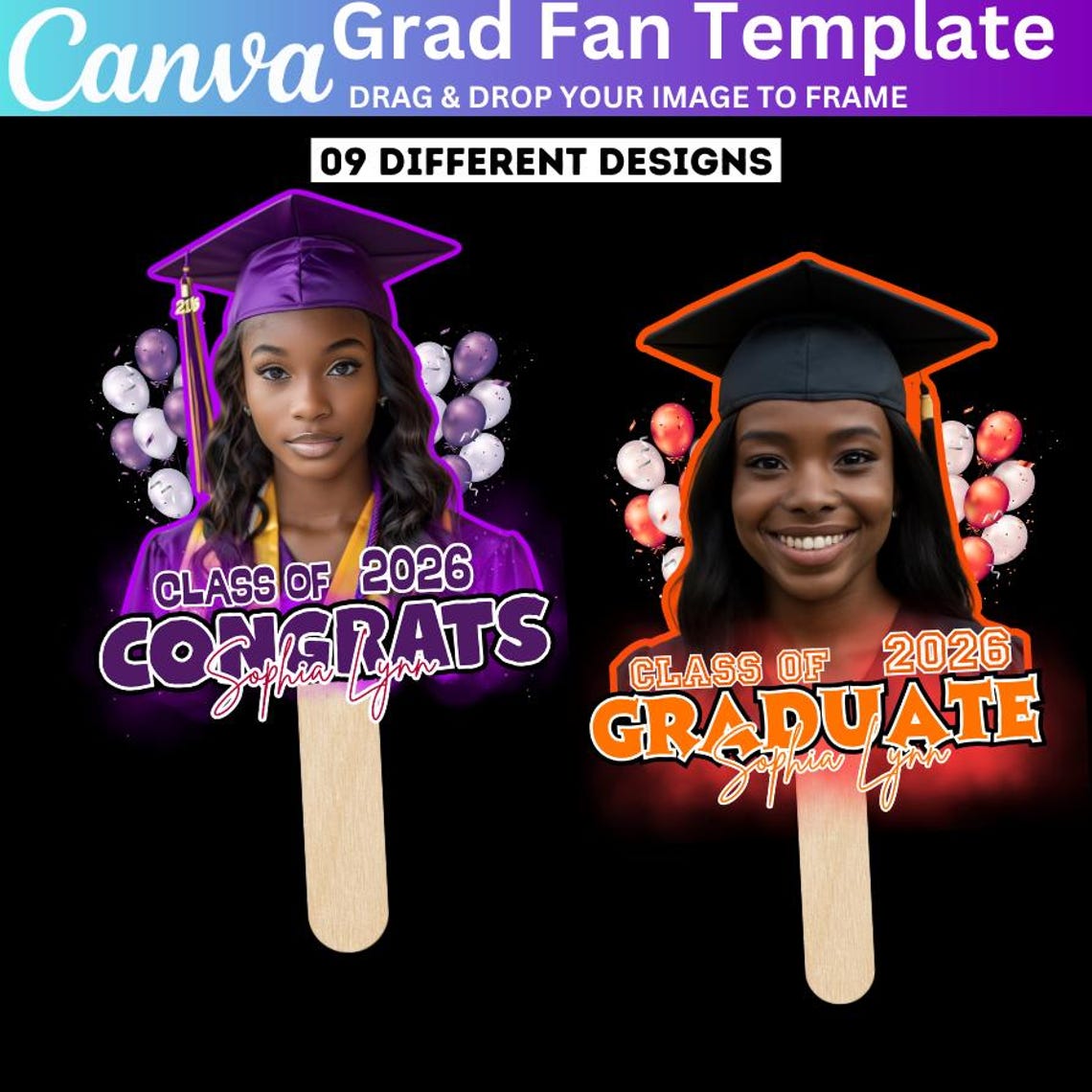35+ Graduation Fan 2026 Canva Editable Template Bundle, Grad Fan Paddle ...