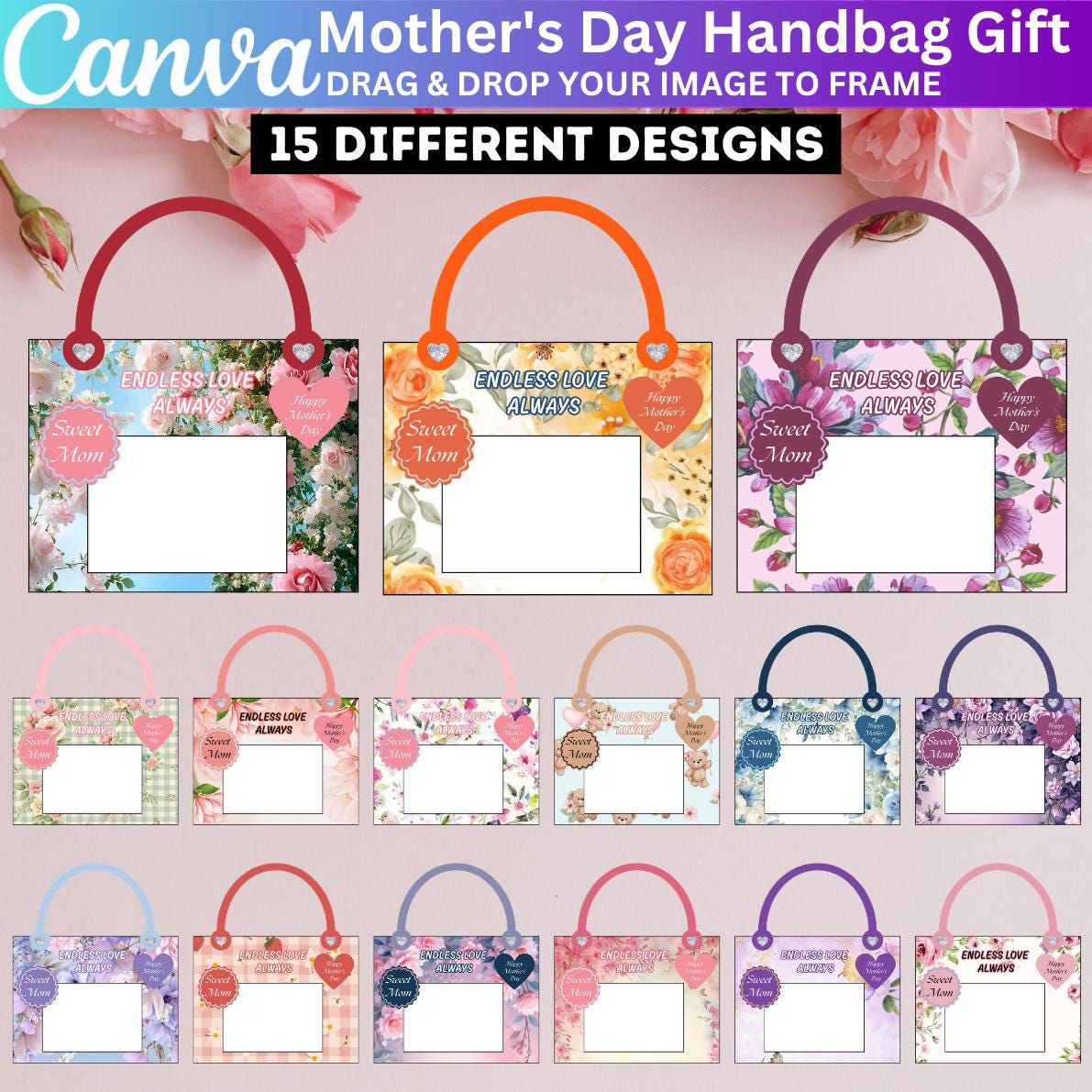 15 Mothers Day Handbag Gift Box Template, Editable Canva Purse Box ...