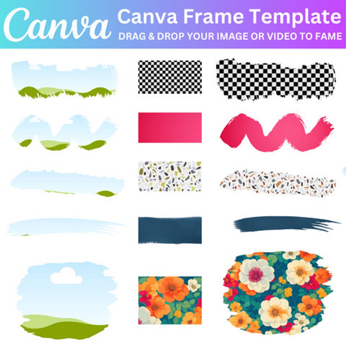 Fill Your Own Paint Splash Canva Frames, Brush Stroke Frame Bundle ...