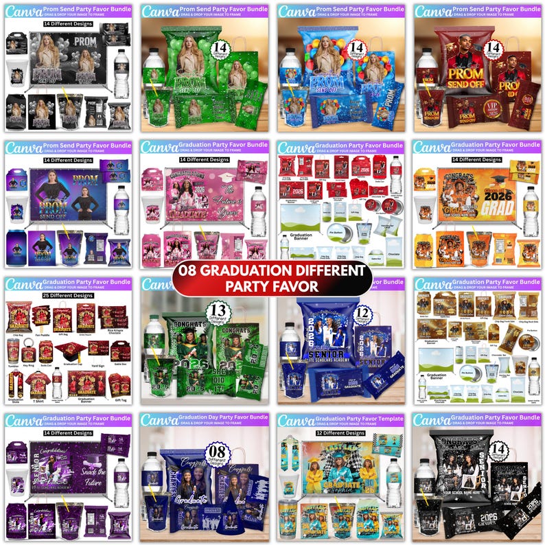Abschluss Mega Bundle Canva Templates, Class of 2026 Grad Kit, Bootleg Shirts, Fan Paddles, Zeitung, Stola, Banner, Partygeschenke, Dekor Bild 4