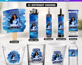 Adult Cancer Szn birthday Party Favor, Blue Cancer Birthday Party Designs, Lighter Styrofoam Cup Shot Glass Party Bucket, Cigar Custom Label