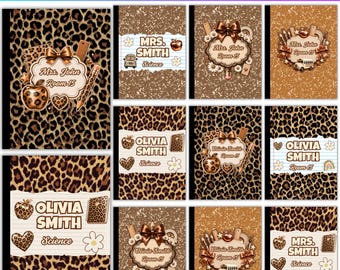 10 Leopard Print Composition Notebook Covers, Editable Canva Notebook Cover  for School & Students Template Printable School Journal Bundle