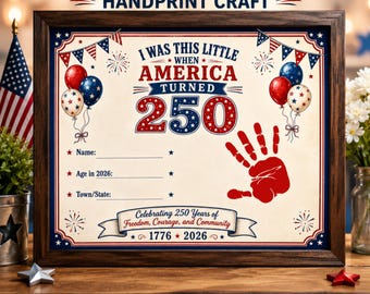 Manualidad de huellas de manos para el 250 aniversario de Estados Unidos, recuerdo de huellas de manos del 4 de julio, huellas de manos patrióticas para niños, recuerdo del 250 aniversario de Estados Unidos