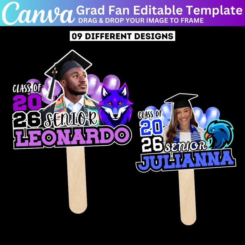 Graduation Fan Canva Editable 2025 Template Bundle, Graduation Paddle ...
