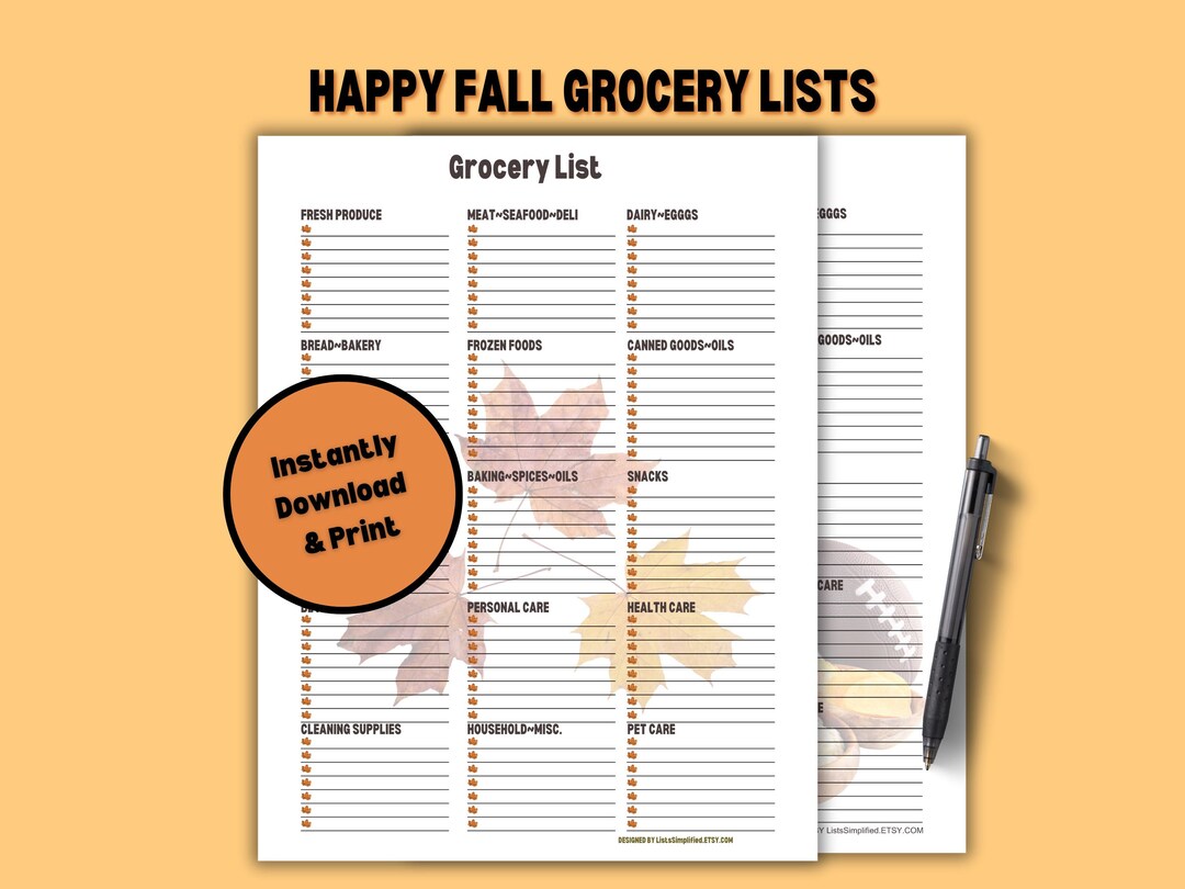 Fall Grocery List Printable Templates 2 Fun Versions Etsy