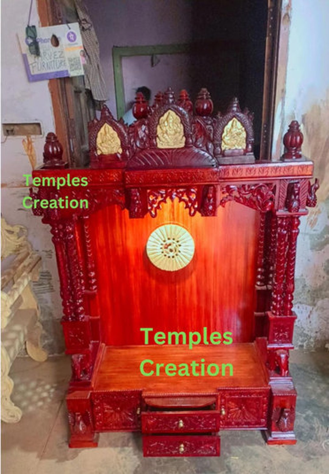 72 H, 45 W, 18 D Home Temple Traditional Pooja Mandir Handcrafted