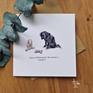 Cadeau, Carte de voeux Flatcoated Retriever, Carte flattie, Les aventures de Willow, Illustration de chien, Carte de voeux