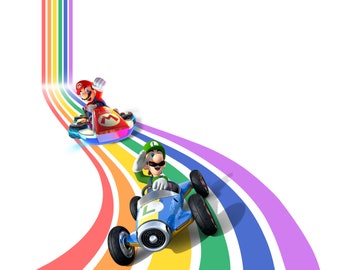 Super mario on rainbow png design, super mario kart, luigi png, super mario png, instant download