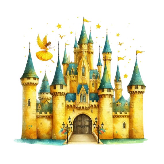 Yellow Princess Castle Png Clipart, Princess Castle Watercolor