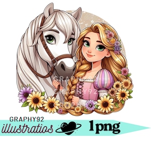rapunzel and maximus png clipart, tangled characters, rapunzel and horse, instant download