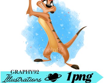 The Lion king Timon png clipart, timon png, watercolour background, lion king characters, high quality