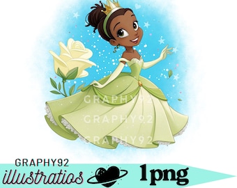 Fondo de acuarela de la princesa Tiana, imágenes prediseñadas PNG de La princesa y el sapo, Tiana PNG, descarga instantánea