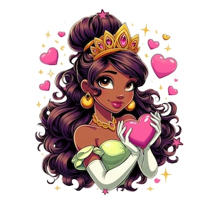 Princess Tiana valentine&#39;s day, the princess and the frog png clipart, tiana png, tiana love, instant download