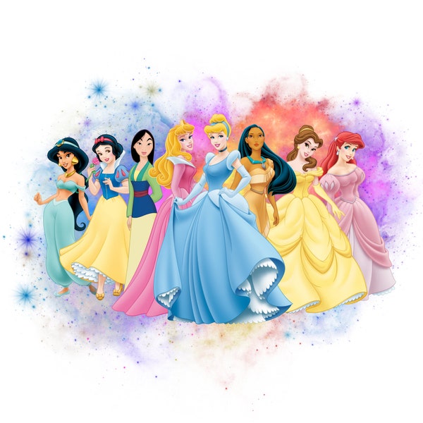 Fond aquarelle princesses, conception de clipart princesse png, Cendrillon, ariel, aurore, téléchargement immédiat