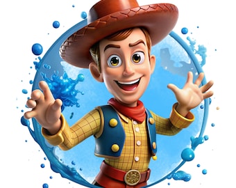 Sheriff woody png clipart, Sheriff woody splash design, watercolor background, toy story character, toy story png, instant download