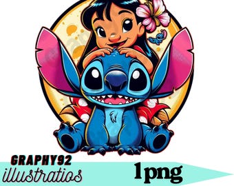 lilo and stitch png clipart, lilo png, cute stitch image, best friends, instant download