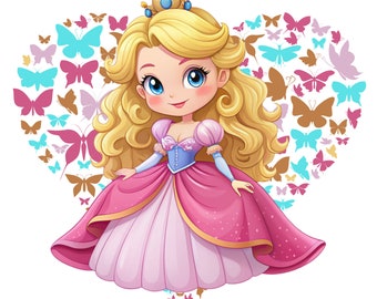 Princess aurora png clipart, sleeping beauty butterfly design, cute aurora love design, Princess birthday, instant download