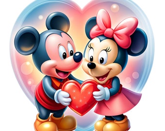 Mickey and minnie mouse love design, mickey and minni mouse png clipart, mickey birthday, minnie love, instant download