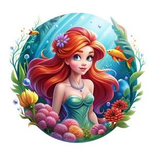 Princess ariel png clipart, the little mermaid png, ariel flower design, Princess birthday, instant download
