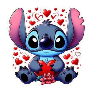 Stitch valentine&#39;s day, Stitch png clipart, cute stitch image, stitch love, stitch flower, lilo and stitch character,  instant download