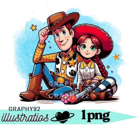 Imágenes prediseñadas del sheriff Woody y Jessie, personajes de Toy Story,  imágenes prediseñadas del sheriff Woody y Jessie, descarga instantánea