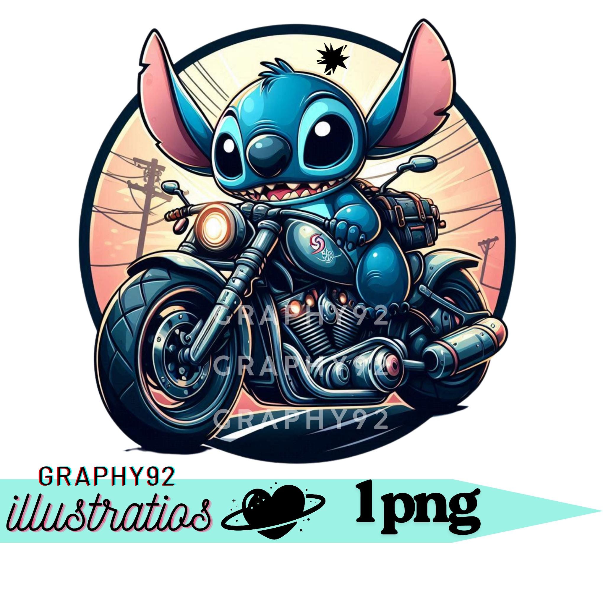 スティッチのPNGクリップアート、スティッチのバイクに乗る、リロと