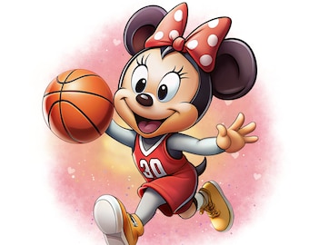 Minnie mouse watercolor background, minnie mouse png clipart, minnie mouse basketball, minnie birthday, instant download