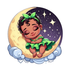 Tiana on the moon, Princess tiana png clipart, baby tiana, the princess and the frog png clipart, tiana png, instant download
