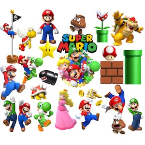 Super mario png bundle, super mario png clipart set, super mario characters, retro game png, luigi png, super mario bros