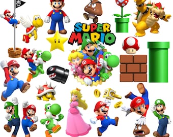 Super mario png bundle, super mario png clipart set, super mario characters, retro game png, luigi png, super mario bros