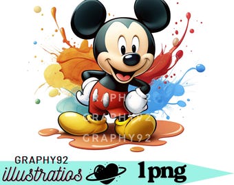 Conception de splash de Mickey, clipart png mickey mouse, fond aquarelle, téléchargement immédiat