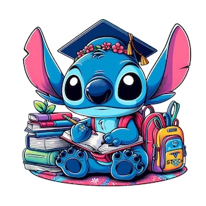 Stitch student design, cute stitch png clipart, stitch school, stitch graduation, instant download