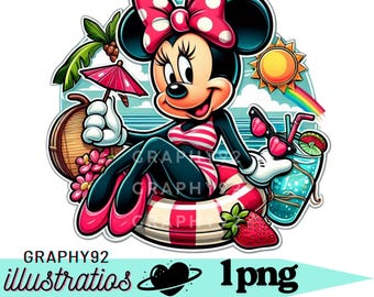 Minnie mouse summer, minnie holiday,  minnie mouse png clipart, instant download