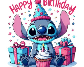 Stitch birthday design, stitch png clipart, stitch birthday png, lilo and stitch character, instant download