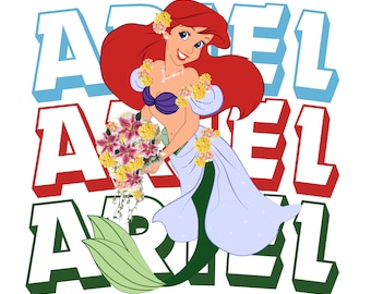 Princess Ariel png clipart, the little mermaid png, Ariel name design, Princess birthday,  instant download