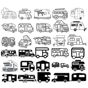 Caravan png bundle, happy camper png, camping png, summer travel trailer png, hippie caravan, caravan silhouette