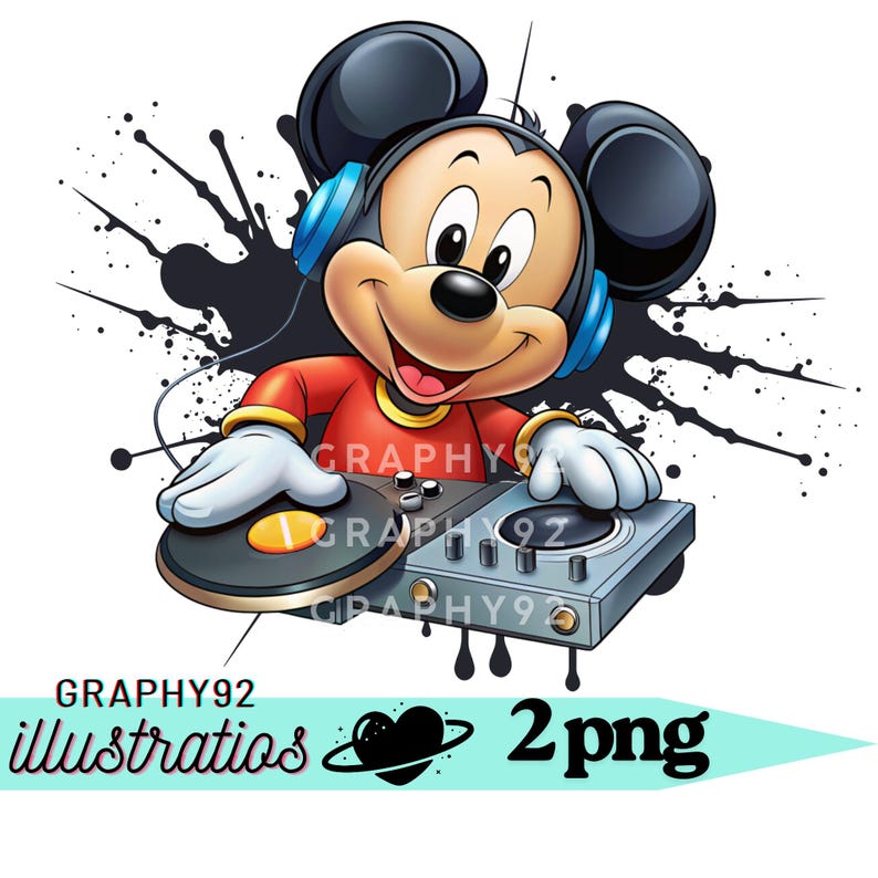 Mickey mouse dj png clipart, dj mickey mouse, mickey mouse music, instant download image 2
