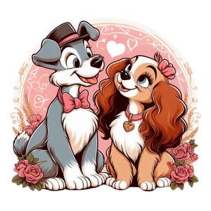lady and the tramp png clipart, cute lady and the tramp, cute dogs, best friend, instant download