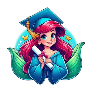 The little mermaid png clipart, Princess ariel graduation, school graduation, ariel png, instant download