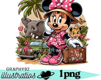Minnie mouse safari design,  minnie mouse png clipart, minnie with animal, cute minnie mouse,  instant download