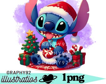 スティッチのクリスマスデザイン、スティッチのpngクリップアート